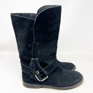 LOLA CRUZ BLACK SUEDE MID SHAFT BOOTIES SLIP ON WOMENS SZ 37/7